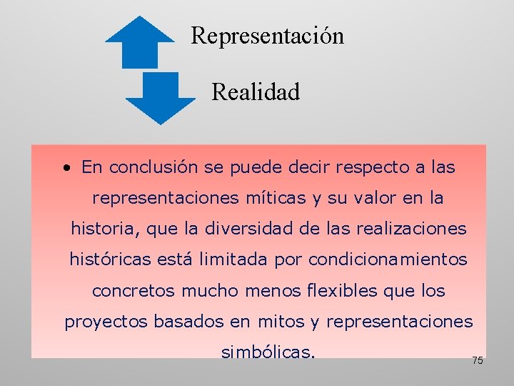 Representación Realidad • En conclusión se puede decir respecto a las representaciones míticas y Representación Realidad • En conclusión se puede decir respecto a las representaciones míticas y