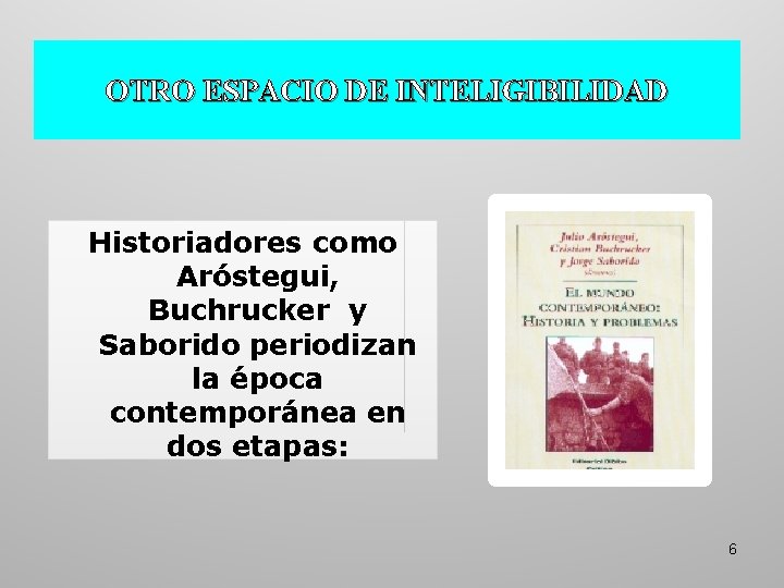 OTRO ESPACIO DE INTELIGIBILIDAD Historiadores como Aróstegui, Buchrucker y Saborido periodizan la época contemporánea OTRO ESPACIO DE INTELIGIBILIDAD Historiadores como Aróstegui, Buchrucker y Saborido periodizan la época contemporánea