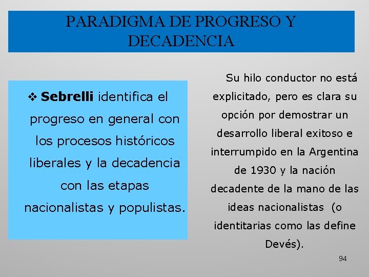 PARADIGMA DE PROGRESO Y DECADENCIA Su hilo conductor no está v Sebrelli identifica el PARADIGMA DE PROGRESO Y DECADENCIA Su hilo conductor no está v Sebrelli identifica el