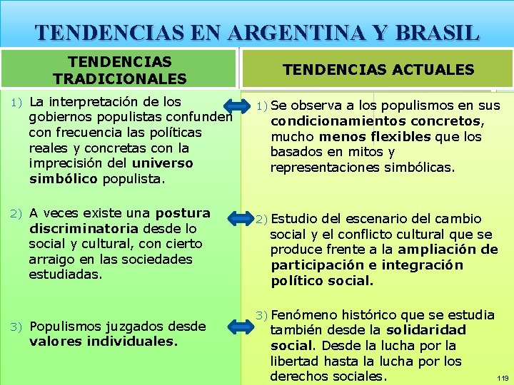 TENDENCIAS EN ARGENTINA Y BRASIL TENDENCIAS TRADICIONALES 1) 2) 3) La interpretación de los TENDENCIAS EN ARGENTINA Y BRASIL TENDENCIAS TRADICIONALES 1) 2) 3) La interpretación de los