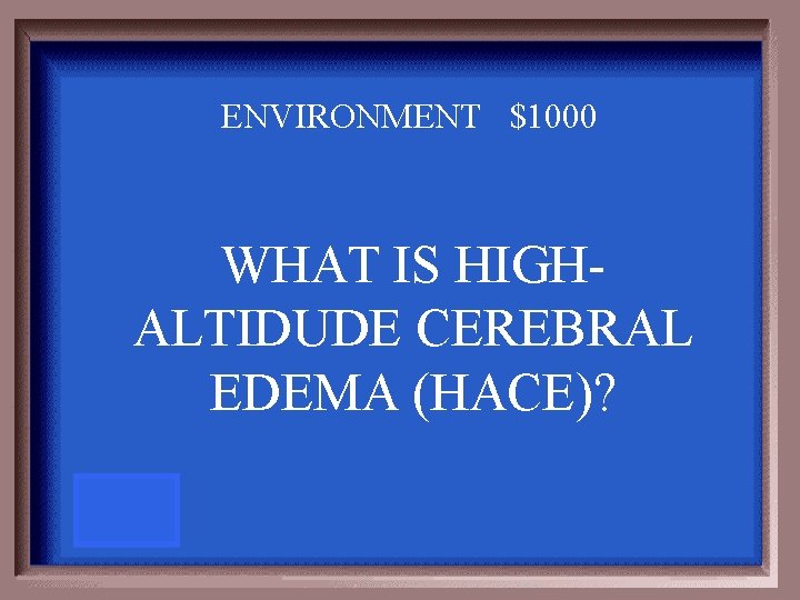 ENVIRONMENT $1000 WHAT IS HIGHALTIDUDE CEREBRAL EDEMA (HACE)? 