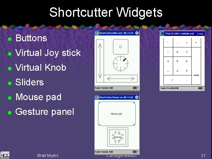 Shortcutter Widgets l Buttons l Virtual Joy stick l Virtual Knob l Sliders l