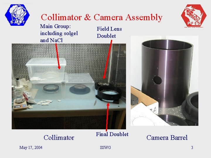 Collimator & Camera Assembly Main Group: including solgel and Na. Cl Collimator May 17,