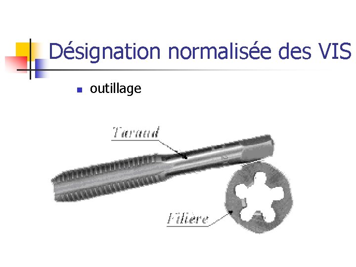 Désignation normalisée des VIS n outillage 