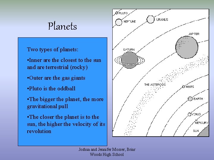 Planets Two types of planets: • Inner are the closest to the sun and