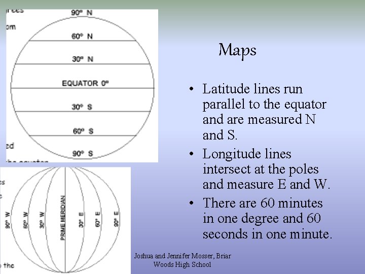 Maps • Latitude lines run parallel to the equator and are measured N and