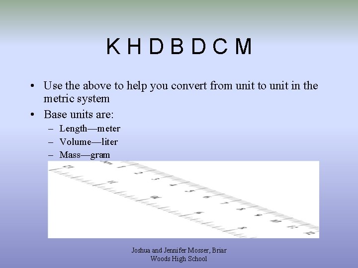 KHDBDCM • Use the above to help you convert from unit to unit in
