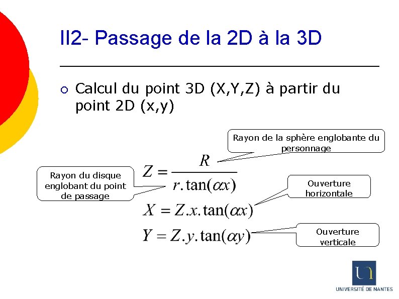 II 2 - Passage de la 2 D à la 3 D ¡ Calcul