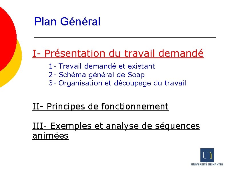 Plan Général I- Présentation du travail demandé 1 - Travail demandé et existant 2