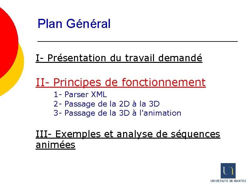 Plan Général I- Présentation du travail demandé II- Principes de fonctionnement 1 - Parser