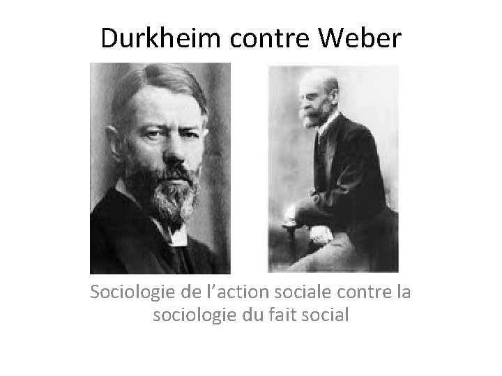 Durkheim contre Weber Sociologie de l’action sociale contre la sociologie du fait social 