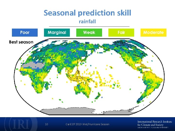 Seasonal prediction skill rainfall 10 Cari. COF 2019 Wet/Hurricane Season 