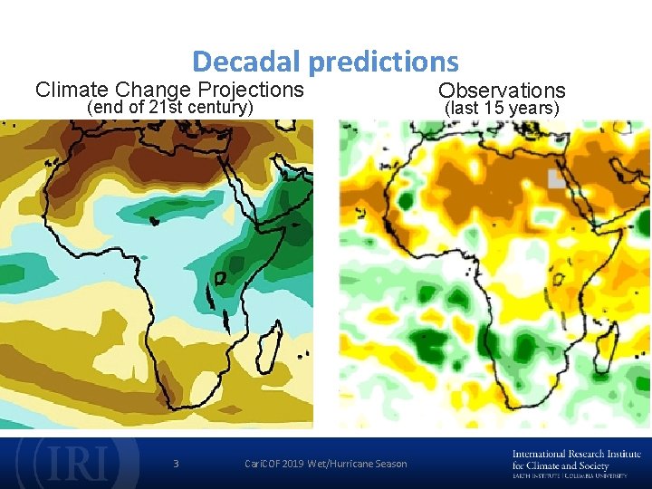 Decadal predictions Climate Change Projections (end of 21 st century) 3 Cari. COF 2019