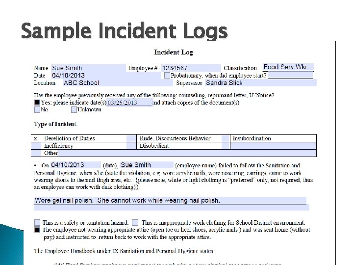 Sample Incident Logs Sample Incident Logs