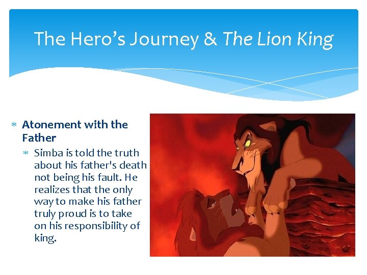 The Hero’s Journey & The Lion King Atonement with the Father Simba is told The Hero’s Journey & The Lion King Atonement with the Father Simba is told