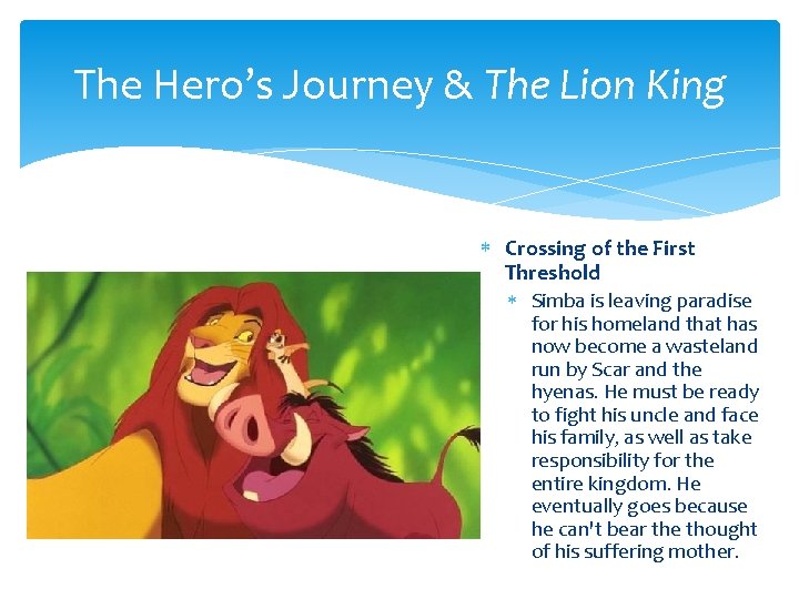 The Hero’s Journey & The Lion King Crossing of the First Threshold Simba is The Hero’s Journey & The Lion King Crossing of the First Threshold Simba is