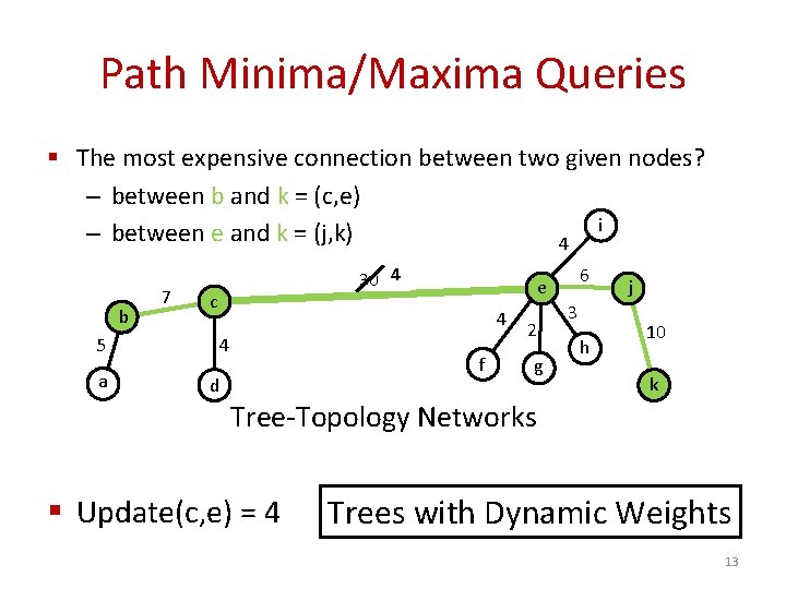 Path Minima/Maxima Queries § The most expensive connection between two given nodes? – between