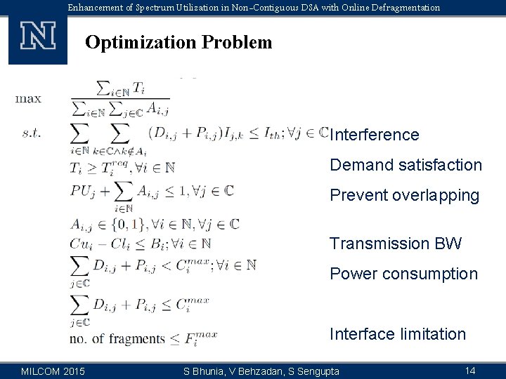 Enhancement of Spectrum Utilization in Non-Contiguous DSA with Online Defragmentation Optimization Problem Interference Demand