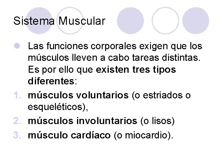 Sistema Muscular l Las funciones corporales exigen que los músculos lleven a cabo tareas