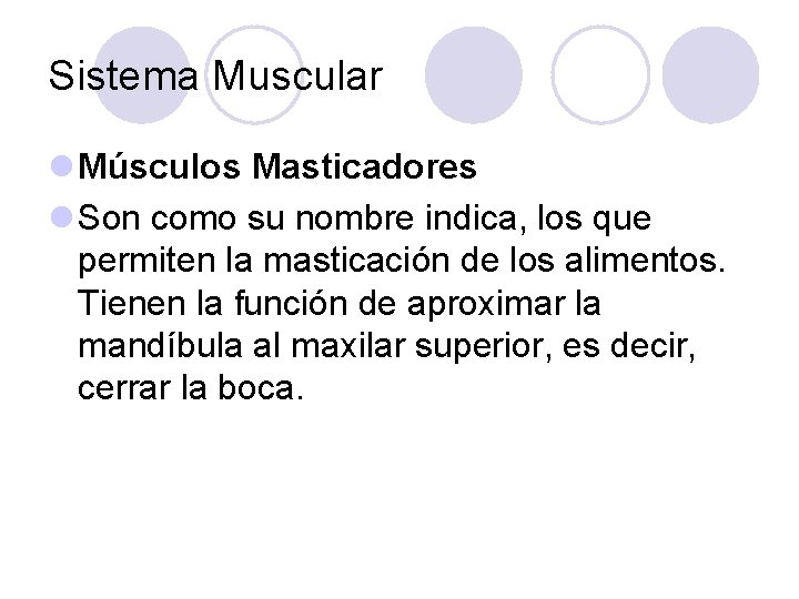 Sistema Muscular l Músculos Masticadores l Son como su nombre indica, los que permiten