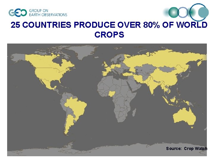 25 COUNTRIES PRODUCE OVER 80% OF WORLD CROPS Source: Crop Watch 
