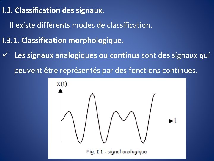 I. 3. Classification des signaux. Il existe différents modes de classification. I. 3. 1.