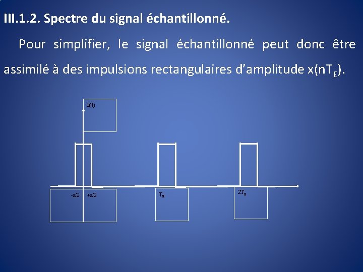 III. 1. 2. Spectre du signal échantillonné. Pour simplifier, le signal échantillonné peut donc