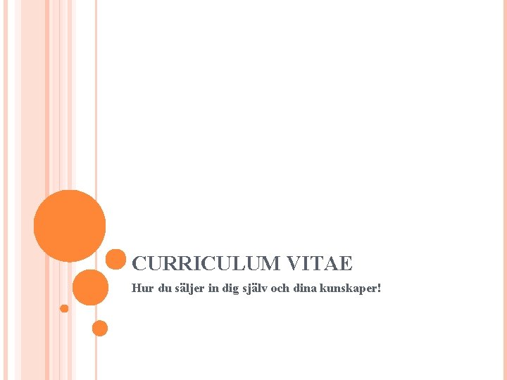 CURRICULUM VITAE Hur du säljer in dig själv och dina kunskaper! 