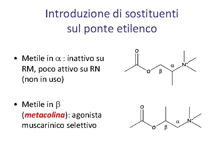 Introduzione di sostituenti sul ponte etilenco • Metile in a : inattivo su RM,