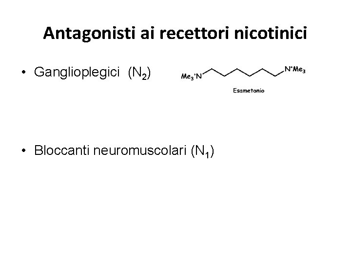 Antagonisti ai recettori nicotinici • Ganglioplegici (N 2) • Bloccanti neuromuscolari (N 1) 