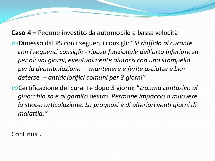 Caso 4 – Pedone investito da automobile a bassa velocità Dimesso dal PS con