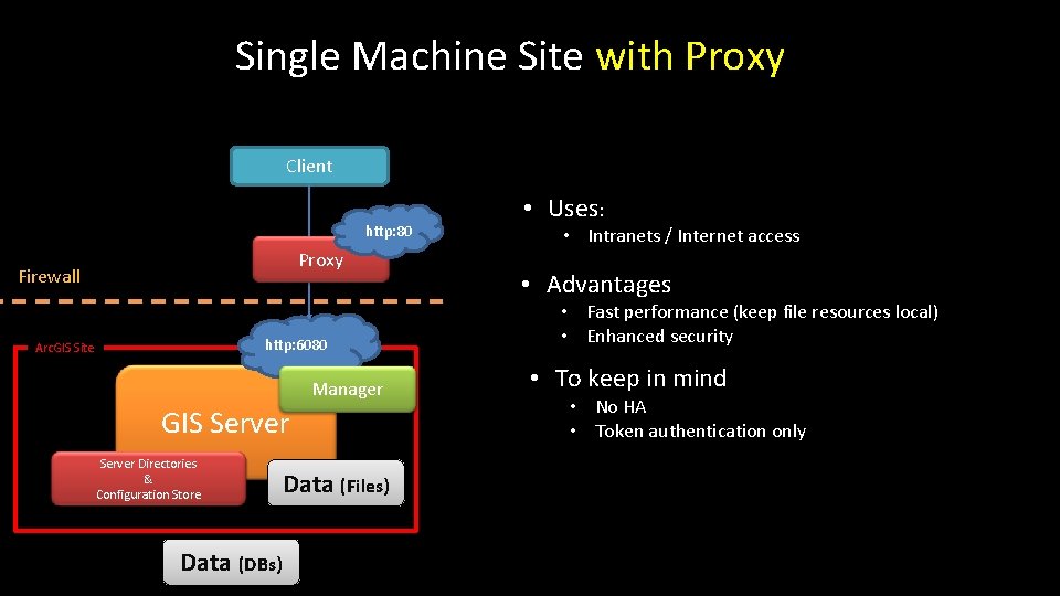 Single Machine Site with Proxy Client http: 80 Proxy Firewall http: 6080 Arc. GIS