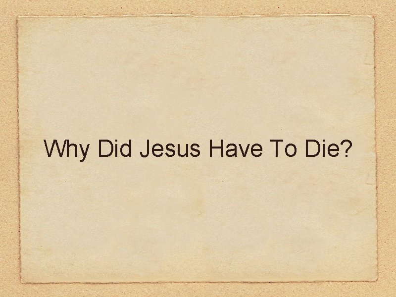 Why Did Jesus Have To Die? 