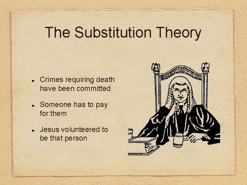 The Substitution Theory Crimes requiring death have been committed Someone has to pay for