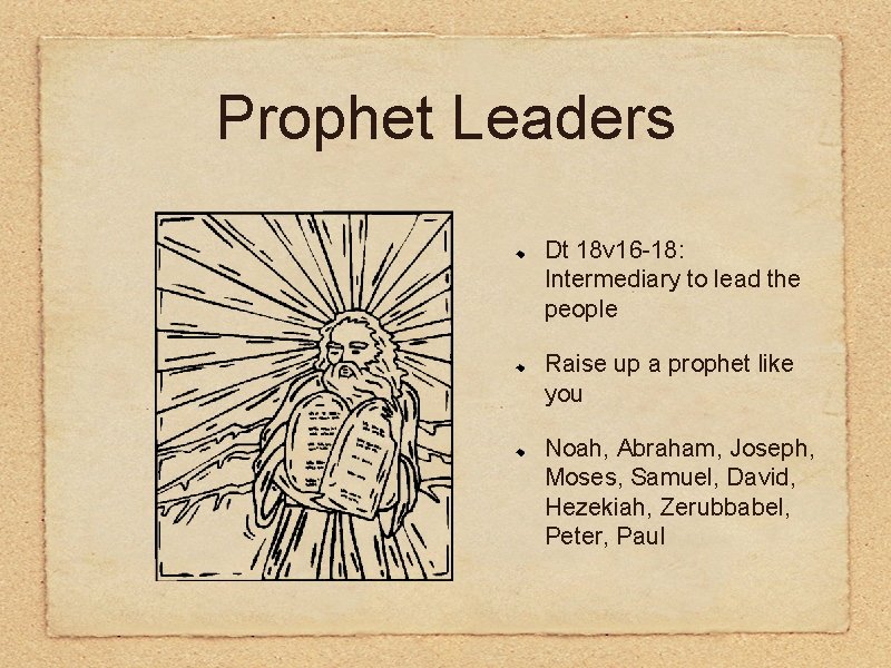 Prophet Leaders Dt 18 v 16 -18: Intermediary to lead the people Raise up