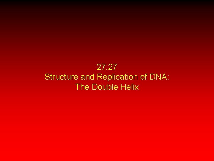 27. 27 Structure and Replication of DNA: The Double Helix 