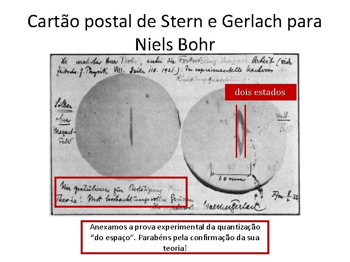 Cartão postal de Stern e Gerlach para Niels Bohr Anexamos a prova experimental da