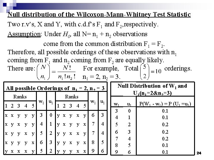 Null distribution of the Wilcoxon-Mann-Whitney Test Statistic Two r. v’s, X and Y, with Null distribution of the Wilcoxon-Mann-Whitney Test Statistic Two r. v’s, X and Y, with