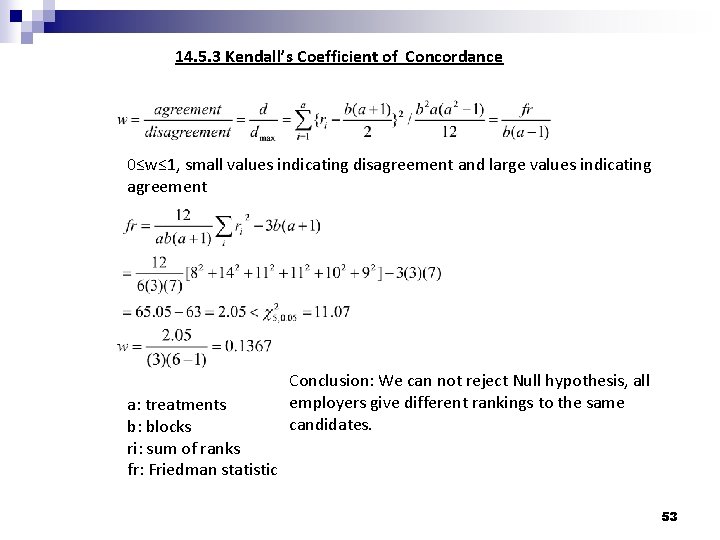 14. 5. 3 Kendall’s Coefficient of Concordance 0≤w≤ 1, small values indicating disagreement and 14. 5. 3 Kendall’s Coefficient of Concordance 0≤w≤ 1, small values indicating disagreement and
