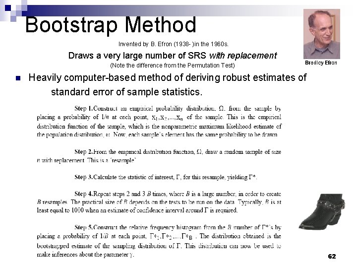 Bootstrap Method Invented by B. Efron (1938 - )in the 1960 s. Draws a Bootstrap Method Invented by B. Efron (1938 - )in the 1960 s. Draws a
