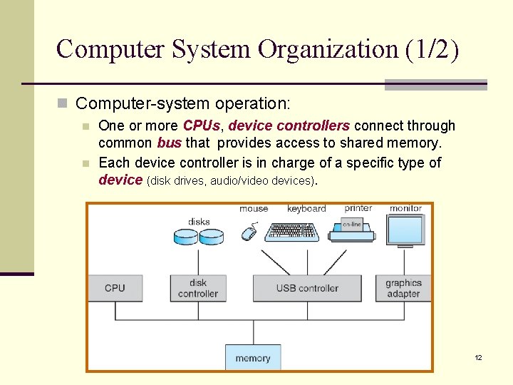 Computer System Organization (1/2) n Computer-system operation: n n One or more CPUs, device