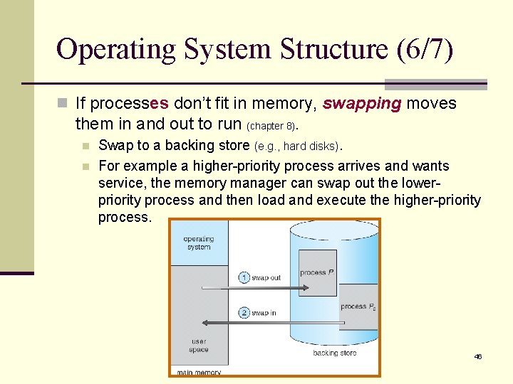 Operating System Structure (6/7) n If processes don’t fit in memory, swapping moves them