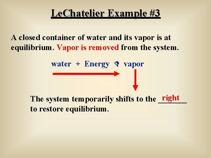 Le. Chatelier Example #3 A closed container of water and its vapor is at