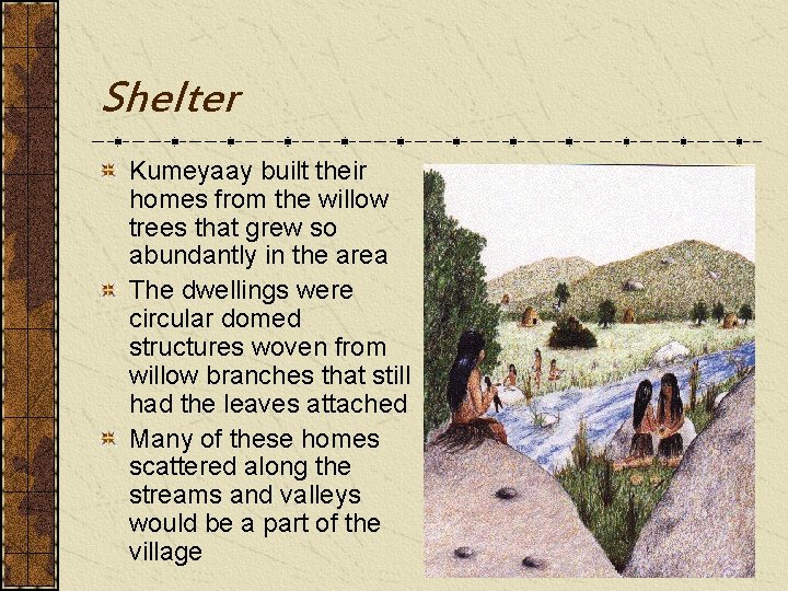 Shelter Kumeyaay built their homes from the willow trees that grew so abundantly in