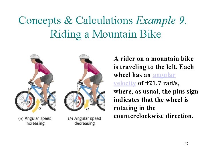 Concepts & Calculations Example 9. Riding a Mountain Bike A rider on a mountain