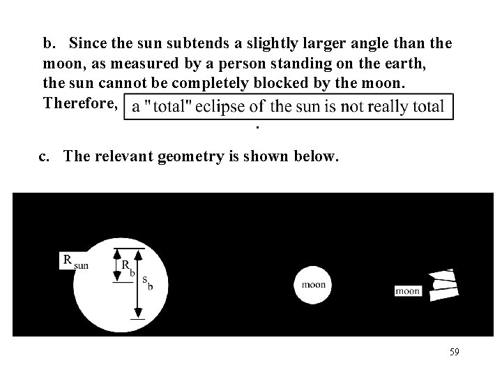 b. Since the sun subtends a slightly larger angle than the moon, as measured