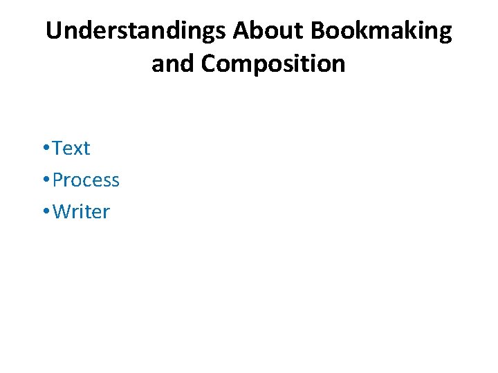 Understandings About Bookmaking and Composition • Text • Process • Writer 