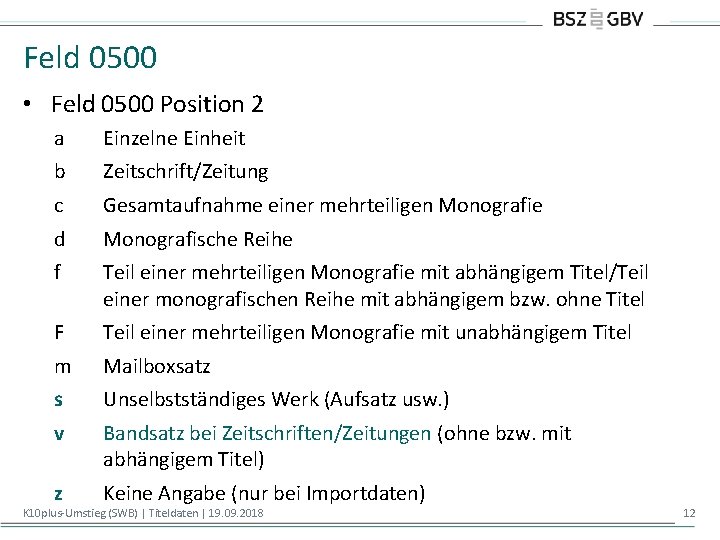 Feld 0500 • Feld 0500 Position 2 a Einzelne Einheit b Zeitschrift/Zeitung c Gesamtaufnahme