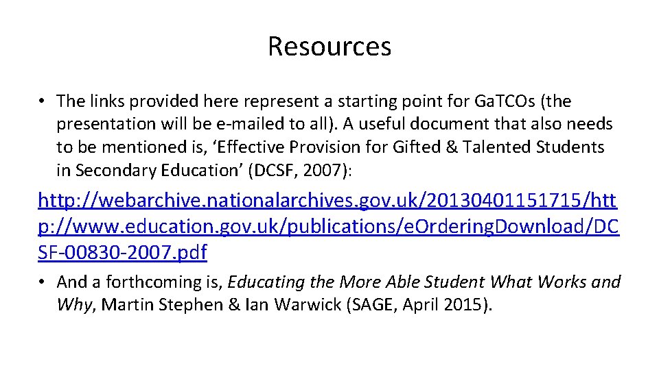 Resources • The links provided here represent a starting point for Ga. TCOs (the