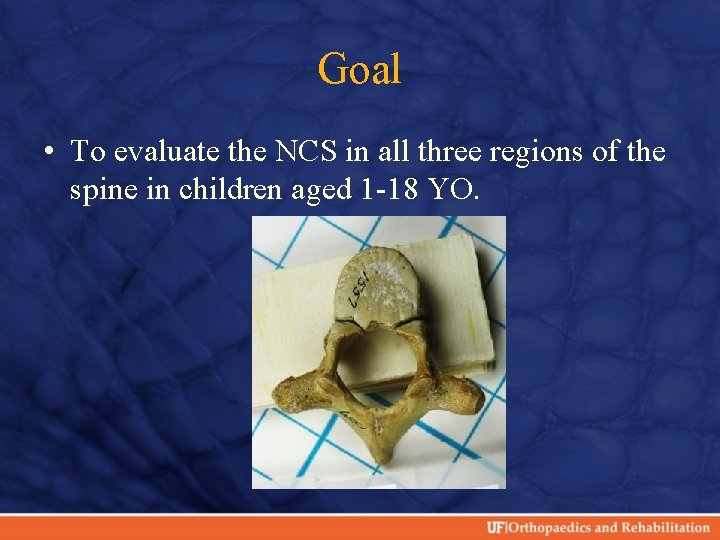 Goal • To evaluate the NCS in all three regions of the spine in